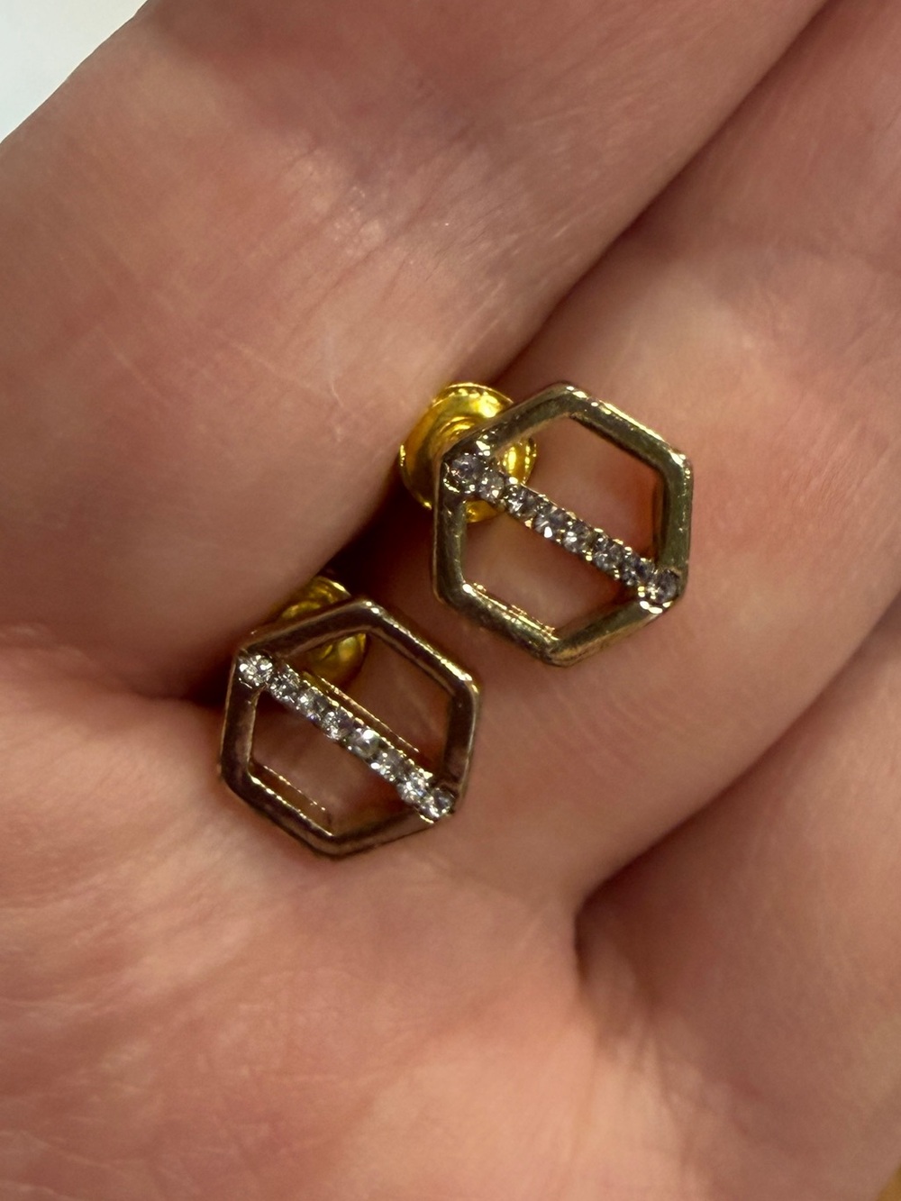 Gold Hexagon Pavé Bar Stud Earrings - Women Jewelry